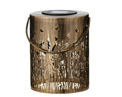 Wild Meadow Solar Table Lantern Rustic Warm White Decorative Garden Lamp 18cm