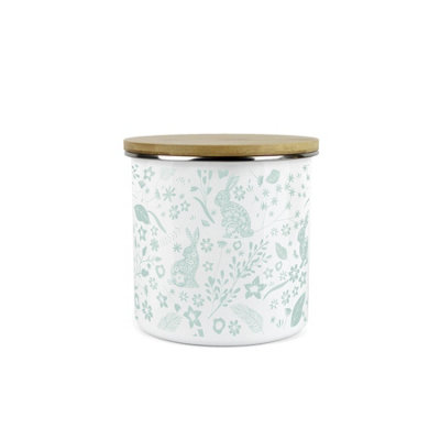 Wild Rabbits Storage Canister - Green Metal Enamel Medium Sized Kitchen ...
