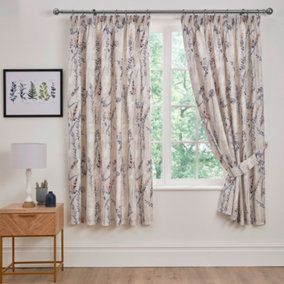 Wild Stems Pair of Pencil Pleat Curtains With Tie-Backs