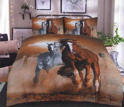 Wild West Horses Bed Set- 3D Animal Printed SINGLE Beddings Duvet Cover + One Matching Pillowcase