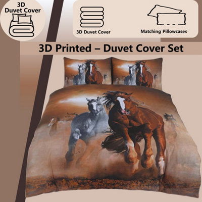 Wild West Horses Bed Set- 3D Animal Printed SINGLE Beddings Duvet Cover + One Matching Pillowcase