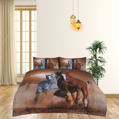 Wild West Horses Bed Set- 3D Animal Printed SINGLE Beddings Duvet Cover + One Matching Pillowcase