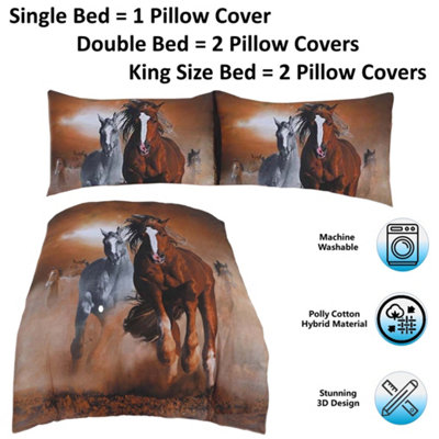 Wild West Horses Bed Set- 3D Animal Printed SINGLE Beddings Duvet Cover + One Matching Pillowcase