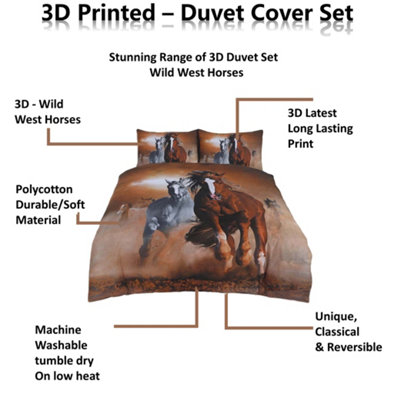 Wild West Horses Bed Set- 3D Animal Printed SINGLE Beddings Duvet Cover + One Matching Pillowcase