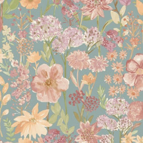 Wildflowers Wallpaper Pink / Blue Grandeco A61604