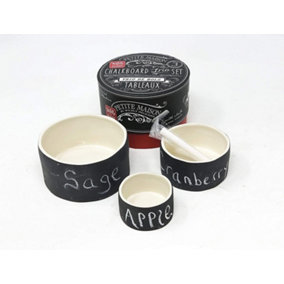 Wildly Entertaining Kitchen Dining Set of 3 Chalkboard Dipping Bowls with Chalk