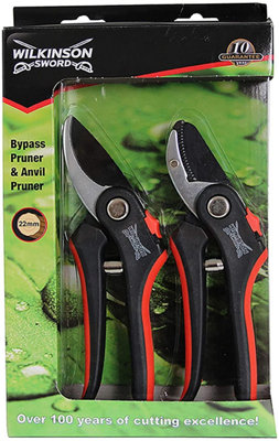 Wilkinson Sword Bypass & Anvil Pruner Secateurs Twin Pack Gardening Set