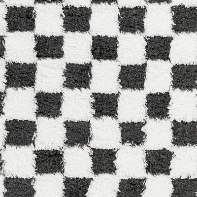 WILLA Shaggy Modern Plush Pile Black Checkered Area Rug 200 x 290 cm