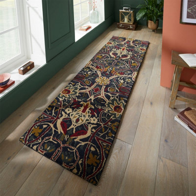 William Morris 127308 Indigo Bullerswood Runner Rug For Hallway - Long 67x230cm