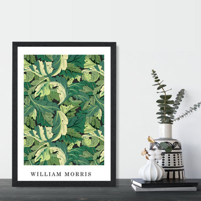 William Morris Art Print Acanthus Floral in Bright Green / White Frame / SIZE: A4