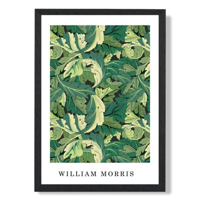 William Morris Art Print Acanthus Floral in Bright Green / White Frame / SIZE: A4
