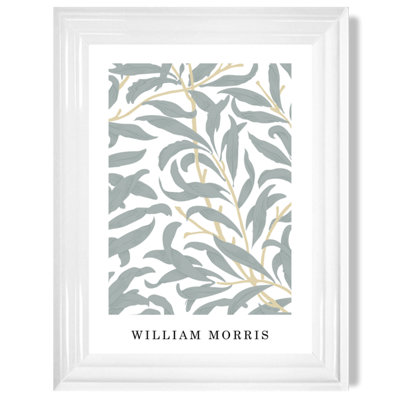 William Morris Art Print Willow Floral in Green and Peach / White Frame / SIZE: A4