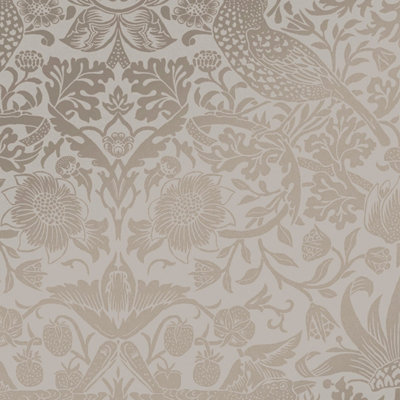 William Morris at Home Fiborous Neutral Stawberry theif Damask Wallpaper