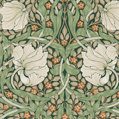 William Morris at Home Green Pimpernal Floral Wallpaper