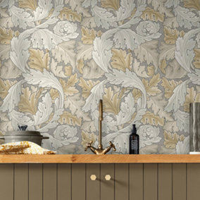 William Morris at Home Neutral Acranthus leaf Wallpaper
