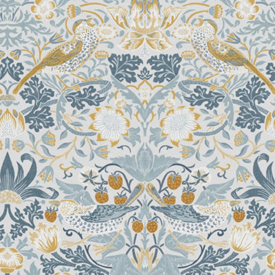 William Morris at Home Soft Blue Stawberry theif Damask Wallpaper