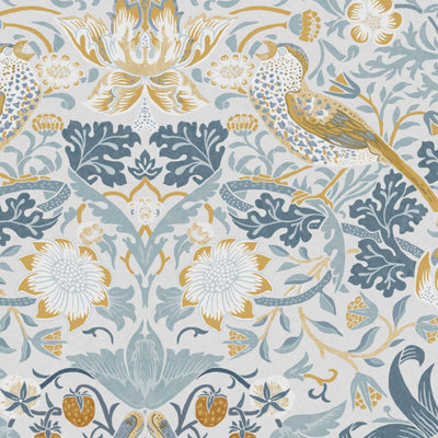 William Morris at Home Soft Blue Stawberry theif Damask Wallpaper