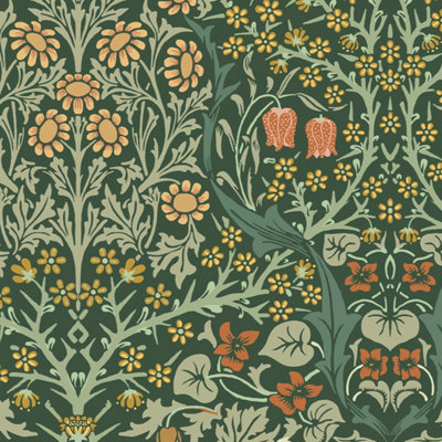 William Morris Deep Green Blackthorn Floral Wallpaper
