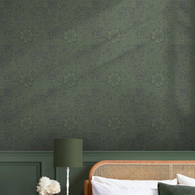 William Morris Fiborous Green Marigold Metallic Wallpaper