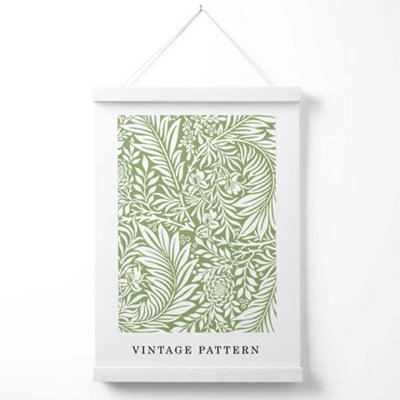 William Morris Green Pattern Poster with Hanger / 33cm / White