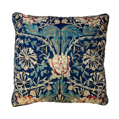 William Morris Honeysuckle Filled Cushion Blue/Gold (55cm x 55cm)