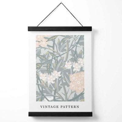 William Morris Jasmine in Green and Peach Medium Poster with Black Hanger