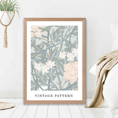 William Morris Jasmine in Green and Peach  / Oak Frame / SIZE: A2