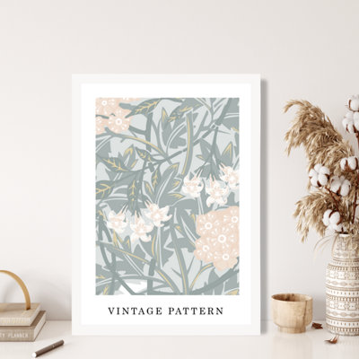 William Morris Jasmine in Green and Peach Poster with Hanger / 33cm / White