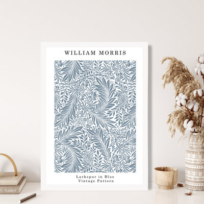 William Morris Larkspur in Blue Art Print with White Frame SIZE: A4