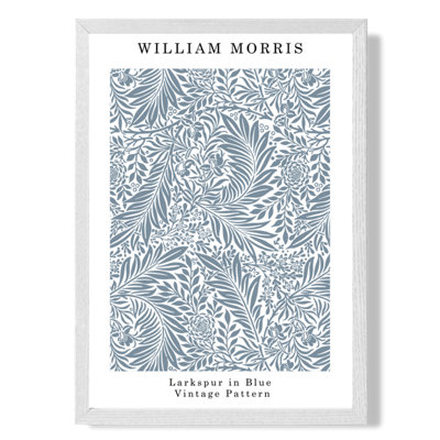 William Morris Larkspur in Blue Art Print with White Frame SIZE: A4