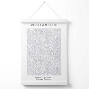 William Morris Larkspur in Grey Poster with Hanger / 33cm / White