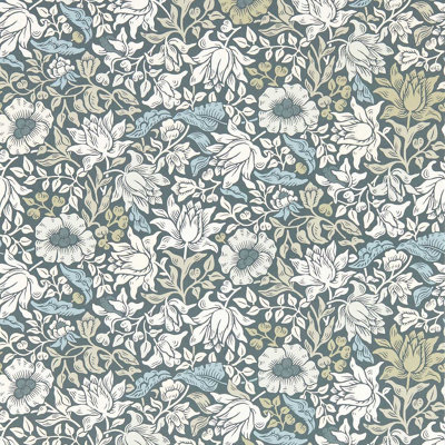 William Morris Mallow Wallpaper Slate Blue and Dove W0173/01