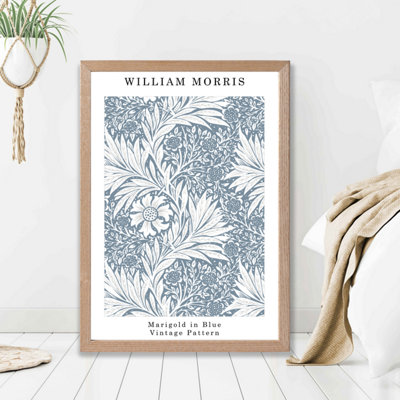 William Morris Marigold in Blue  / Oak Frame / SIZE: A2