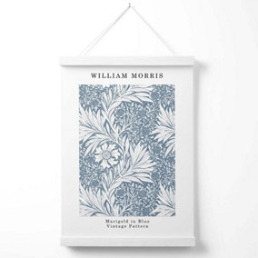 William Morris Marigold in Blue Poster with Hanger / 33cm / White