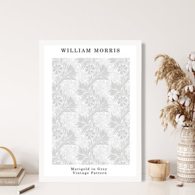 William Morris Marigold in Grey Poster with Hanger / 33cm / White