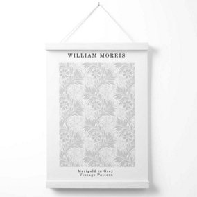 William Morris Marigold in Grey Poster with Hanger / 33cm / White