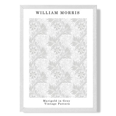 William Morris Marigold in Grey Poster with Hanger / 33cm / White