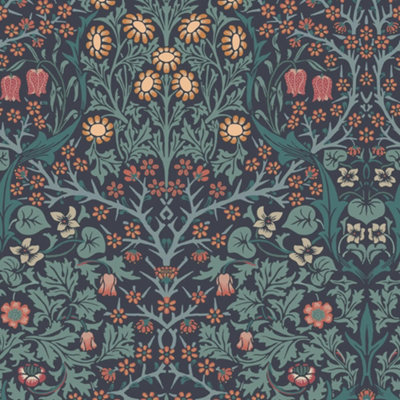 William Morris Navy Blackthorn Floral Wallpaper