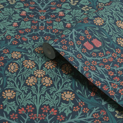 William Morris Navy Blackthorn Floral Wallpaper