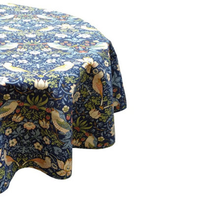 William Morris Navy Strawberry Acrylic 132x178cm Tablecloth