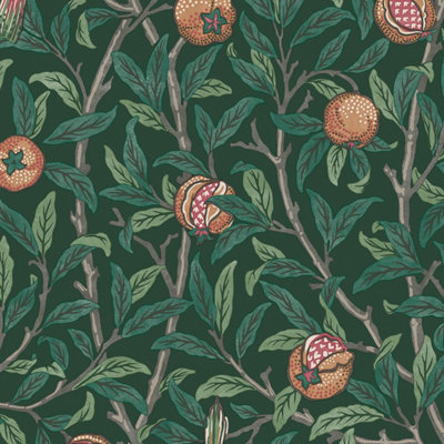 William Morris Pomegranate Deep Green Bird Metallic Wallpaper