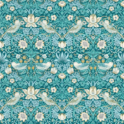 William Morris Strawberry Thief Wallpaper Teal W0171/06