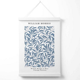 William Morris Willow in Blue Poster with Hanger / 33cm / White