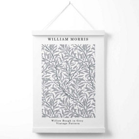 William Morris Willow in Grey Poster with Hanger / 33cm / White