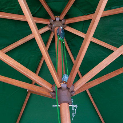 Willington Green 2.7m Wooden Parasol +15Kg Base - L270 x W270 x H243 cm