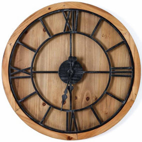 Williston Large Wooden Wall Clock - Metal/Wood - L5 x W90 x H90 cm - Black/Brown