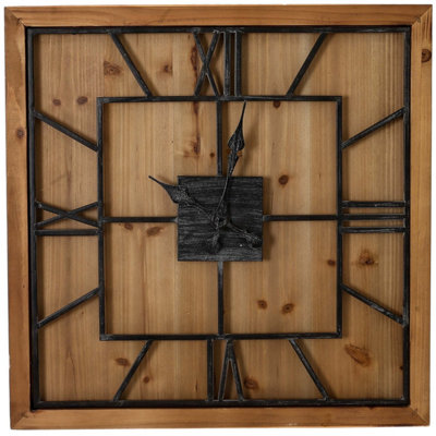 Williston Square Large Wooden Wall Clock - Metal/Wood - L5 x W90 x H90 cm - Black/Brown