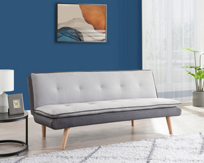 Willow 3 Seater Grey Contrast Fabric Pillow Topper Wooden Legs Sofa Bed