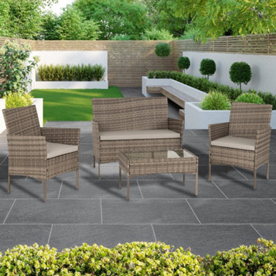 Willow 4 Piece Conservatory - Garden Set Grey Rattan Fabric and Glass