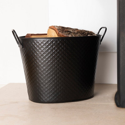 Willow Large Fireside Log Bucket Iron Oval Opening Black Matte Finish